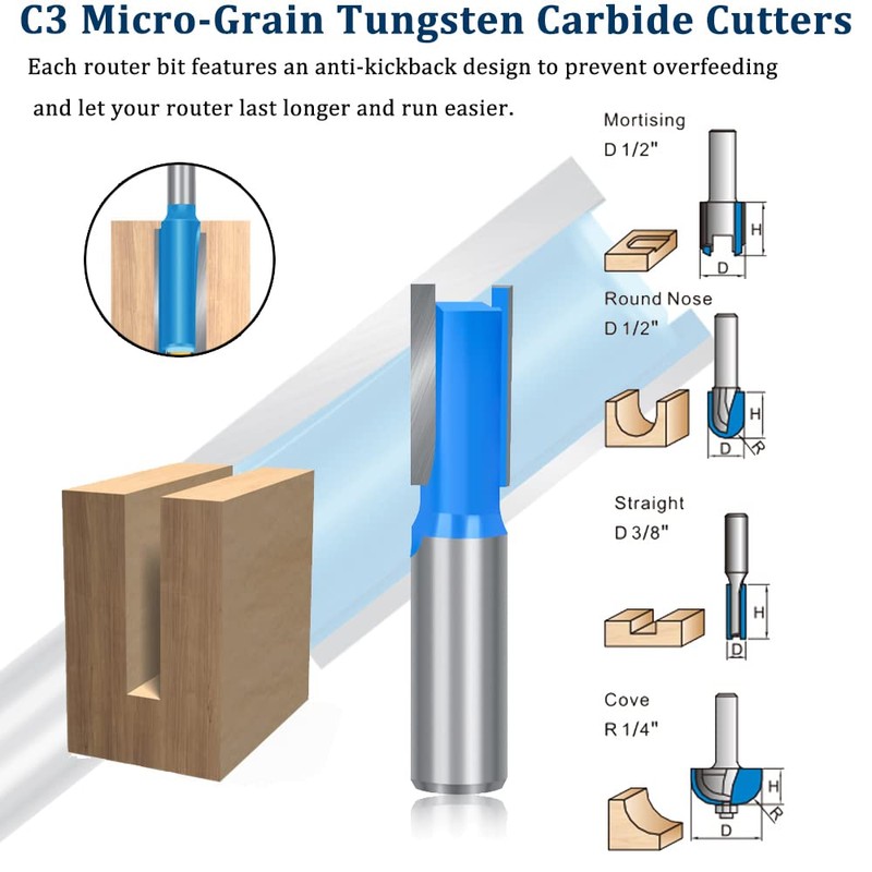 TAIWAIN 1/2" Inch Shank 41pcs Router Bit Cutting Set, Tongue