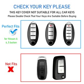 Durable Key Fob Cover with Keychain, Leather Sleeve and Metal Case Protector Compatible with Altima Armada Maxima Murano Pathfinder Rogue Sentra Infinit Smart 4 5 Button Key Shell Accessories