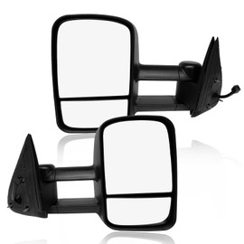 PM Auto Driver & Passenger Side Mirrors, Left-Right Power Heated Textured Black Manual Folding Replacement For 2001-2006 GMC Sierra 3500, Door Mirror Pair of 2