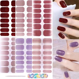 ZXMeiLun 84Pcs 6Sheets Aurora Powder Nail Sticker, Nail Polish Strips No UV Light Needed Gel Top, Nail Stickers For Nail Art, Glitter Nail Stickers For Women, Valentine's Day Nail Gift For Women