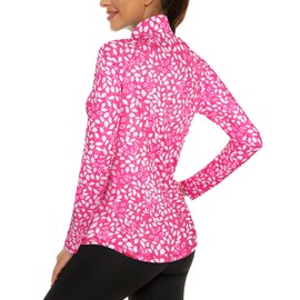 LURANEE Womens UPF 50+ Long Sleeve 1/4 Zip Pullover Athletic Hiking Running Workout Tops White Leaf Pink XL