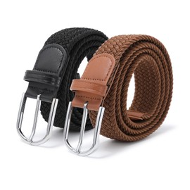 AWAYTR Women Elastic Braided Belt - 2pcs Stretch Utility Golf Sport Belts for Jeans (Black+Brown)