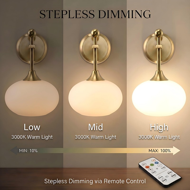 Folux Battery-Operated Modern Brass Wall Sconce Set of 2, Wireless