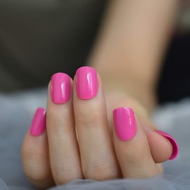 ELEVENAIL Glossy Purple Pink Press On Nails Summer Classical Bright Solid Color False Nails Short Squoval Nail Art Salon Women Girls Manicure Daily Reusable Acrylic Fake Nails for Office Home Party