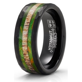 Metal Masters CO. Tungsten Carbide Mens Ring Wedding Band Black Mossy Wood Antler Hunting Ring 8MM Comfort-Fit Black
