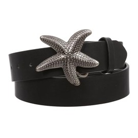 Unisex Starfish Buckle Snap-On Belt – 1.5" Wide, 19-Color Options, Black/Silver | xl (38-40" waist)