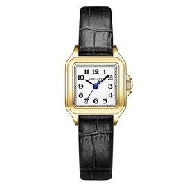 VXFAIZY Dainty Square Watch for Women with Easy Read Arabic Numeral Ladies Dress Watches (Black Gold)