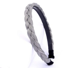 DIGUAN Headband Synthetic Hair Plaited Headband Braid Braided With Teeth Hair Band Accessories for Women Girl Wide 0.6 Inch (Smoky Gray)