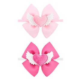 ONENINEDREAM Hair Bow for Baby Girls High Stretchy Soft Nylon Headbands Baby Hair Bow with Bows Hair Accessories Red Pink Heart White Wings