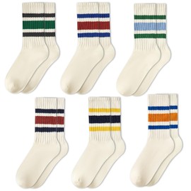 Striped Socks for Women Vintage Cotton Crew Socks Women Athletic Calf Socks Casual Retro 6pack-1 One Size