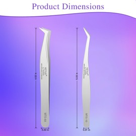 LZM Eyelash Tweezers for Eyelash Extension - 2 Pieces Tweezers with Straight and Curved, Professional Eyelash Tweezers Set for Extension False Eyelashes