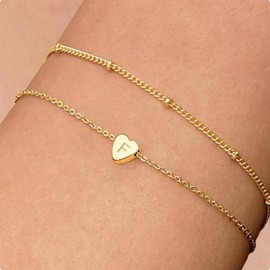 Gold Initial Bracelets for Women Dainty Heart Bracelets Gold Adjustable Chain Bracelet Layered Heart Letter Bracelets Trendy Jewelry Gifts