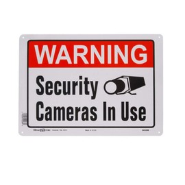 Hillman 843296 Warning Security Cameras In Use Sign, White, Red and Black Aluminum Metal, 10x14 Inches 1-Sign