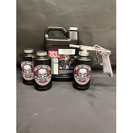 Gallon NH Oil, Standard Undercoating Spray Gun, and 3 Black Quart Bottles