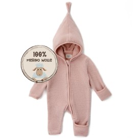 MIRARI Kids ® Fleece Baby Jumpsuit Made of 100% Merino Wool with Zip, Pink/Zipper