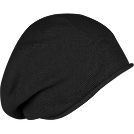 LOEVENICH klassische Damen Beanie aus Baumwolle in One Size - hautfreundlich und mit hochgerolltem Rand Schwarz