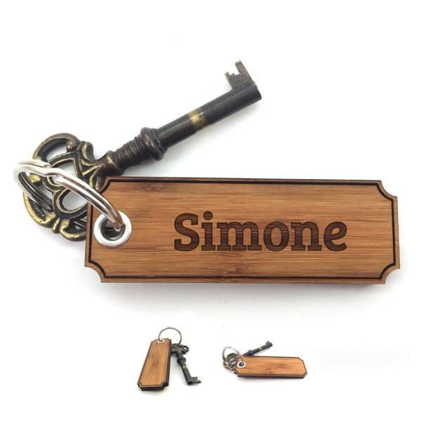 Mr & Mrs Panda Keyring Simone Classic Engraved Bamboo –