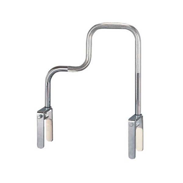 Tub Rail - Bathtub safety rail-high profile, 1" tubing with knurled safety grip finish, foam lined clamp attaches rail securely to provide sturdy support and won't scratch tub surface, 8" to 15" high and 17" wide. Fits all modern tubs wall width 3 1/2" -
