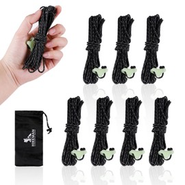 Dyneema Rope Guy Rope, 0.08 inch (2 mm), Tent Rope, Paracord with Reflective Materials, Includes Luminous Flexible Brackets, Load Capacity 728.7 lbs (330 kg), Lightweight, High Strength, High