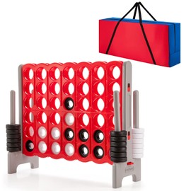 COSTWAY Jumbo 4-to-Score Giant Game Set with Storage Carrying Bag, 4 in A Row for Kids and Adults, Game Set with 42 Jumbo Rings & Quick-Release Slider, Perfect for Family Game
