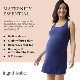 Ingrid & Isabel Basics Active Maternity Tennis Dress - Scoop Neck Skort - Navy Blue, Womens Size M