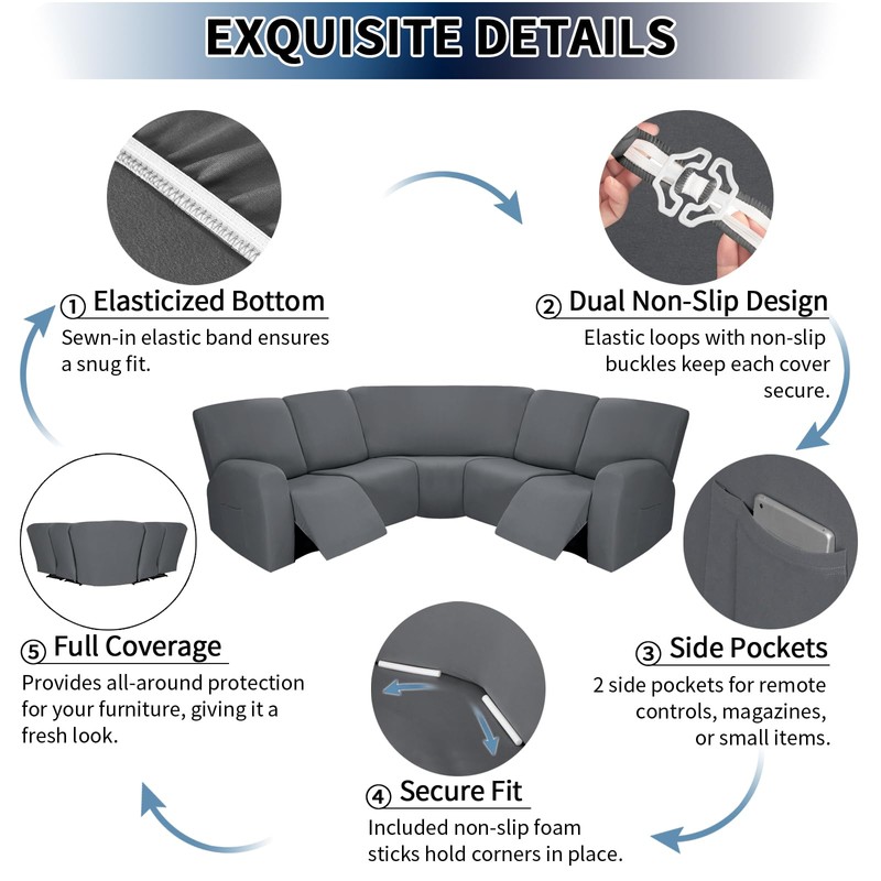 PureFit 7-Pieces Sectional Sofa Covers, Extra Large Sectional Recliner Couch