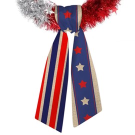 ABTOLS Patriotic Wreath Sash for Front Door, Red Blue Stripe Wreath Scarf DIY Bow Memorial Day Star Satin Sash Garland Ribbon for 4th of July Home Yard Doorway Wall Window Decor (56'' x 4.5'')