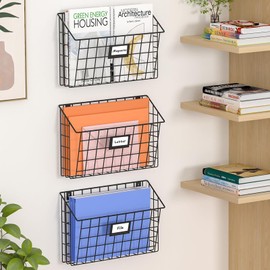 X-cosrack Estante colgante desmontable para archivos de pared&Soporte de archivos de pared de metal de 3 niveles con ranura para etiqueta, se monta en