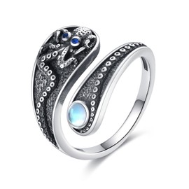 YAFEINI Octopus Spoon Ring S925 Sterling Silver Adjustable Moonstone Thumb Rings Vintage Octopus Jewelry Gifts for Women Mom Wife