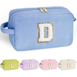 YOOLIFE Blue Makeup Bag for Girls - Preppy Stuff Bag Gifts Cute Initial Makeup Bag Travel Makeup Bags Best Friend Birthday Gifts for Mom Teacher Daughter Sister Gifts for Women Girls Blue Letter D
