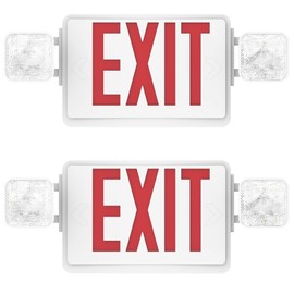 Sunco Red Exit Signs With Emergency Lights, Two Adjustable Square LED Lights, 94V-0 Fire Resistant, Backup Battery, 120-277V, Wall Or Ceiling Mount, Commercial Grade Double Sided UL 2 Pack.