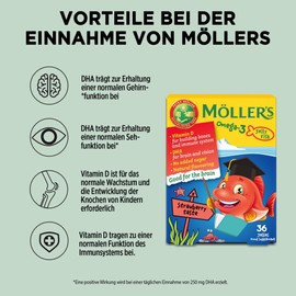 Möller's Omega 3 Capsules for Children Natural Omega 3 Fish Oil with Strawberry Flavour with DHA and EPA Easy to Chew without Gluten, Lactose and Sugar, Pack of 8, 288 Pieces
