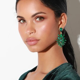 EleQueen Marquise Cluster Gold-Tone Green Crystal Earrings Fashion Vintage Style Statement Drop Dangle Earrings for Women