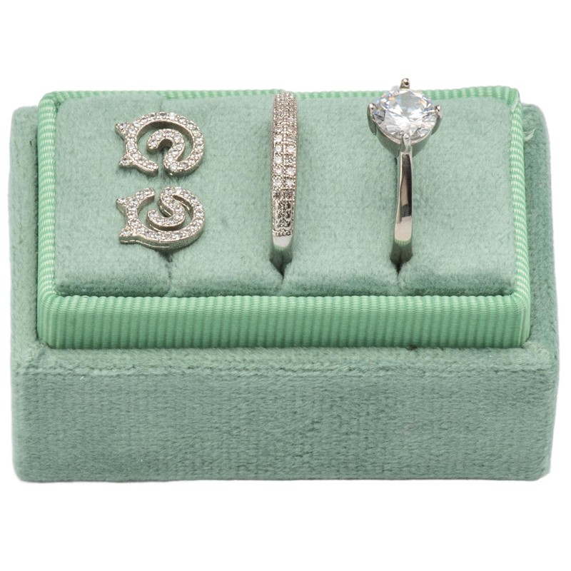 Giftop Rectangle Velvet Ring Box Storage 3 Slots for Wedding