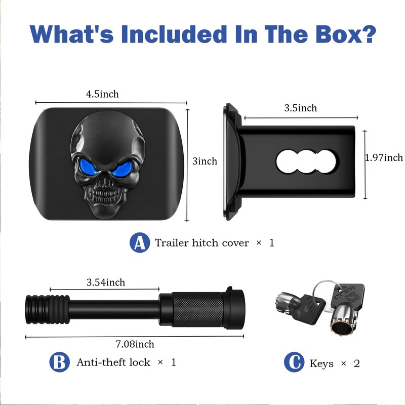 OGYE Metal Skull 3D Emblem Hitch Cover Fits 2" Receivers(with