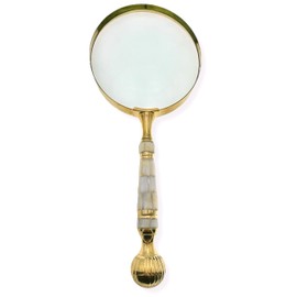 Evenchae Fine Magnifying Glass, Mother of Pearl and Brass Handle, 4X Magnifier, Extra Large - 10 in Long x 4 in Wide