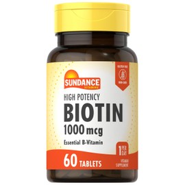 Sundance High Potency Biotin 1,000 mcg Supplement | Essential B Vitamin Tablets | Vegetarian, Non-GMO & Gluten Free