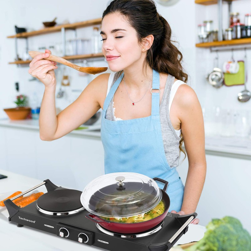 Techwood ES-3203 Hot Plate Electric Double Burner 1800W for Cooking