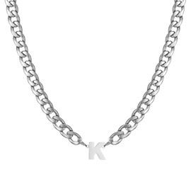 RWQIAN Initial Necklace for Men,Sliver Cuban Link Chain with Letter K Pendant,Stainless Steel Alphabet Jewelry Birthday Graduation Non tarnish Gifts for Men Teenage