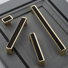 Guolich 2 Pack Hole Centers 3.77”(96mm) Kitchen Bedroom Balcony Handles, Zinc Alloy Square Black Gold Color Cabinet Drawer Handles Modern Hardware