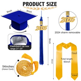 Mukum Matte Graduation Cap and Gown 2025 Set with Tassel Honor Cord Graduation Stoles for High School College Bachelor Blue-54