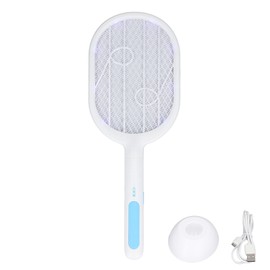 Electric Mosquito Racket Multi Function 2 in 1 USB Charging Quiet Fly Zapping Racket Mosquito Swatter with Base