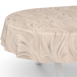 ANRO Tovaglia cerata, lavabile, motivo astratto, colore beige, ovale, 200 x 140 cm, bordo tagliato