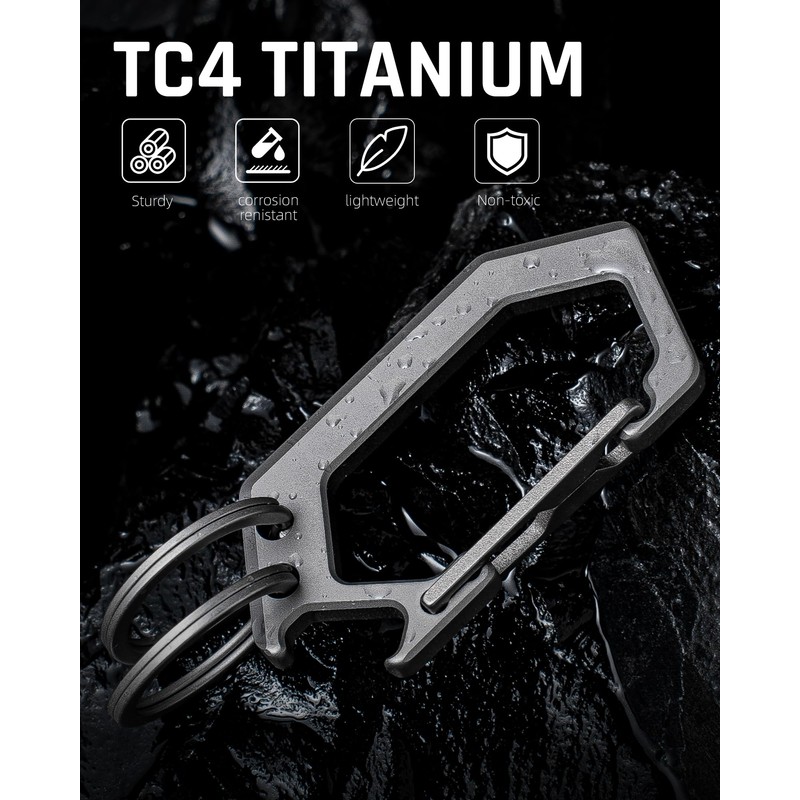 TISUR Titanium Key Ring Clip, Carabiner Keychain Spring Snap Hook