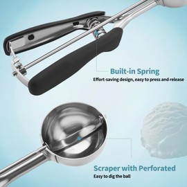 Cookie Scoops for Baking Set of 3, 18/8 Stainless Steel Ice Cream Scoop, 1 Tbsp/2 Tbsp/3 Tbsp Cookie Dough Scoop, Red/Black/Burgundy Non-slip Grip, for Cookie Cupcake Muffin Ice Cream