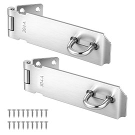 2 Pcs Door Locks Hasp Latch, 5 Inch Stainless Steel Safety Packlock Clasp, Extra Thick Hinge Lock with Screws, Brushed Finish, for Gate, Cabinet, Closet, Shed (5 INCH)