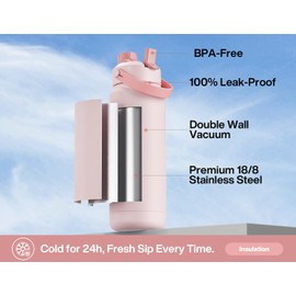 POWCAN 32 oz Insulated Water Bottle with 2-in-1 Straw and Spout Lid, Keep Cold 24H, Leak-Proof, BPA-Free, Double Wall Stainless Steel Water Bottle for Sports, Gym, Travel, and School (Cotton Candy)