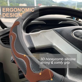 PINCTROT XL Size 17.5-18 Inch Comfy Grip Steering Wheel Cover for Semi Truck, Fits RV, Big Rig Trucker, 18 Wheeler and Classic Cars, Anti-Slip Design 17.5-18 Inch(Silicone Brown)