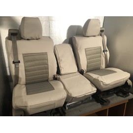 Durafit Seat Covers Compatible with 2004-2008 Ford F150 Super Cab Front 40/20/40 Split Seat with Adjustable Headrests and Integrated Seatbelts. Beige Leatherette w/Quilted Insert