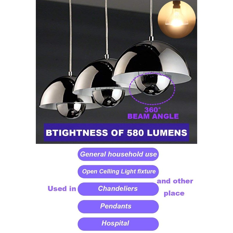 LUXON Half Chrome Light Bulbs,Dimmable,LED Edison Bulbs,Silver Dipped Anti Glare